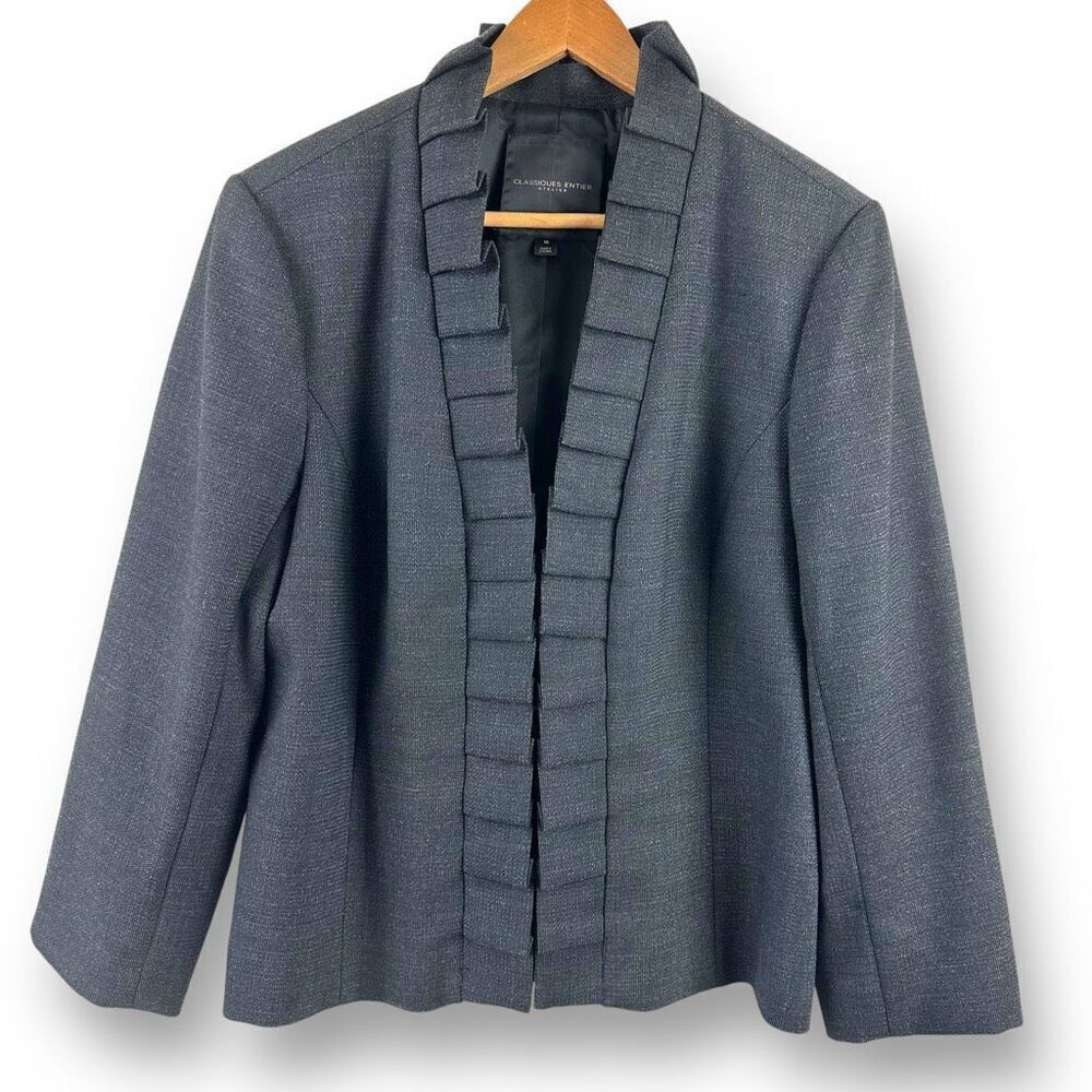 Classiques Entier XL Ruffle Hem Blazer Jacket Gray Tweed Office Professional